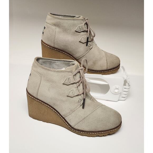 TOMS Women’s Shoes Taupe Suede Desert Wedge Ankle Booties Size 5 - Picture 2 of 9